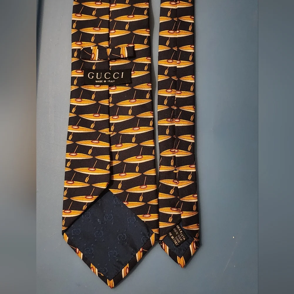 Gucci‎ Black and Gold Geometric 100 % Silk Tie